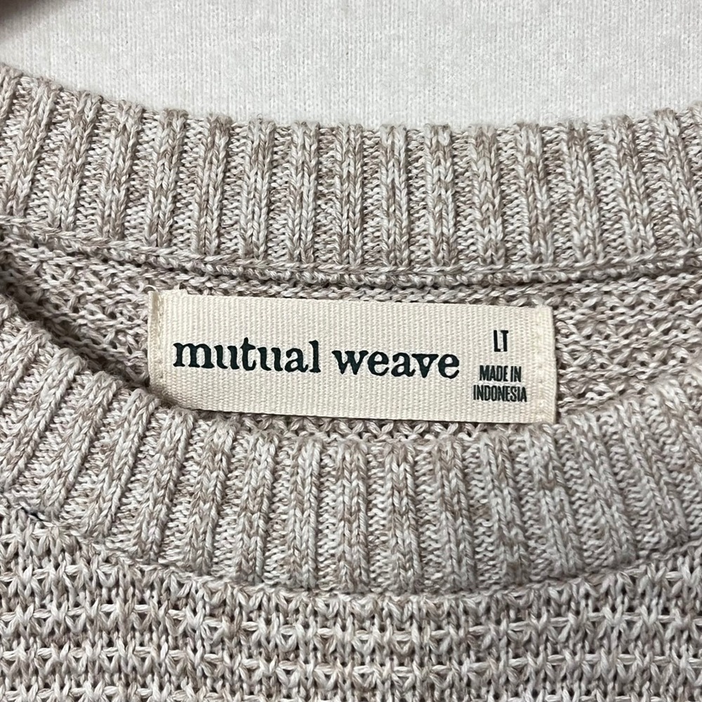 Men's Mutual Weave Crew Neck Long Sleeve Sweater LT Beige Neutral Cotton Casual - Picture 4 of 9